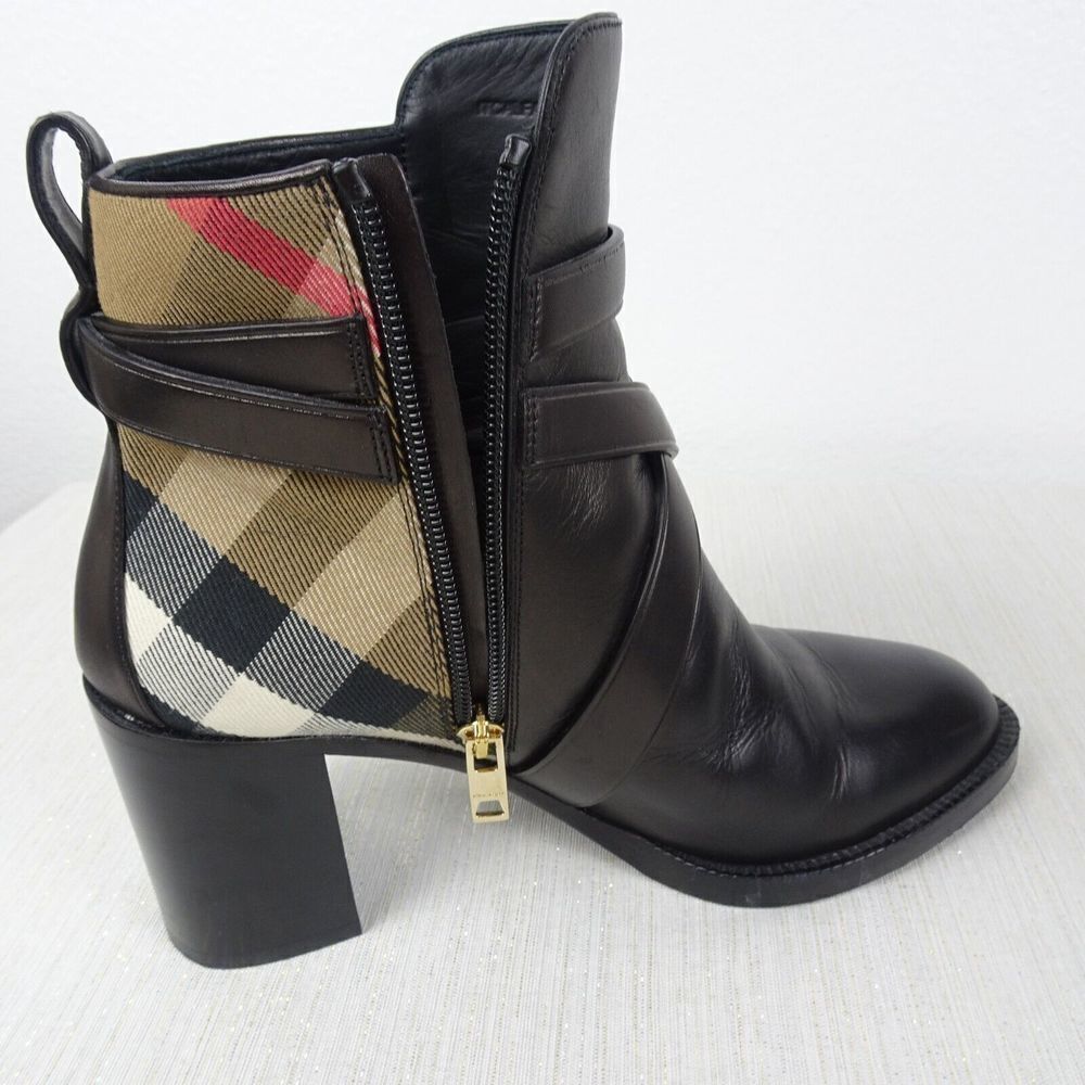 BURBERRY Women's Booties Vaughan Vintage Check & Leather Ankle Boots Heels 37 - Picture 10 of 14